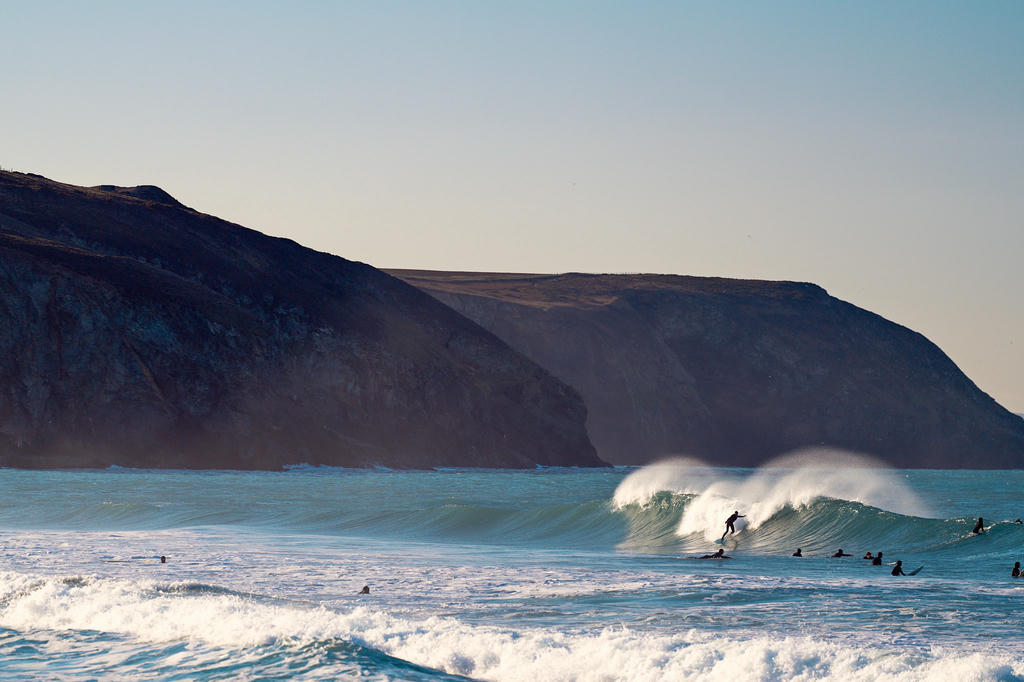 Surfer at Porthtowan, Cornwall. January 2024