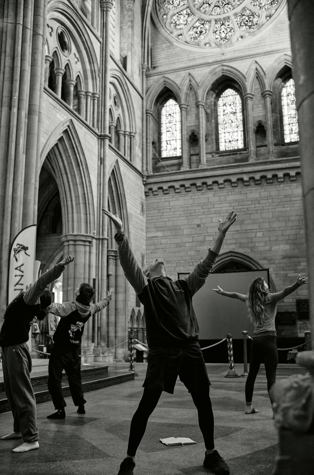 Yskynna Vertical Dance Company rehearsing inside Truro Cathedral