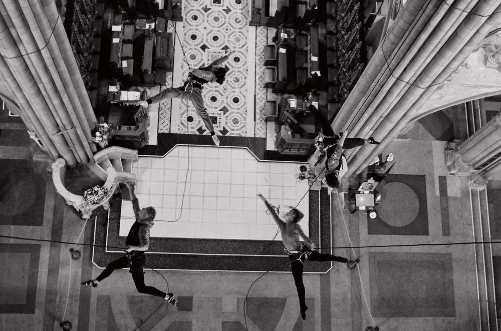 Yskynna Vertical Dance Company rehearsing inside Truro Cathedral