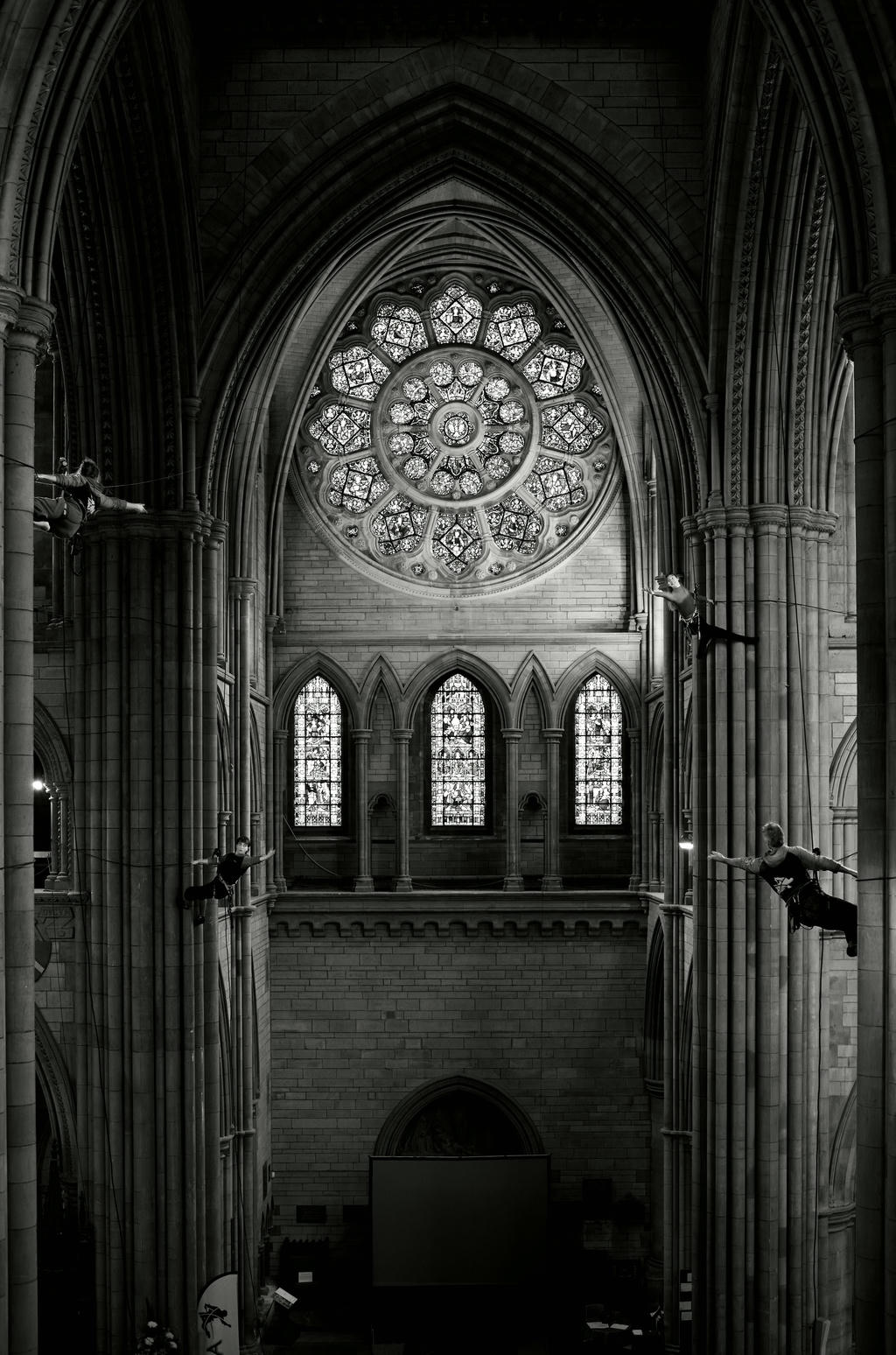 Yskynna Vertical Dance Company rehearsing inside Truro Cathedral