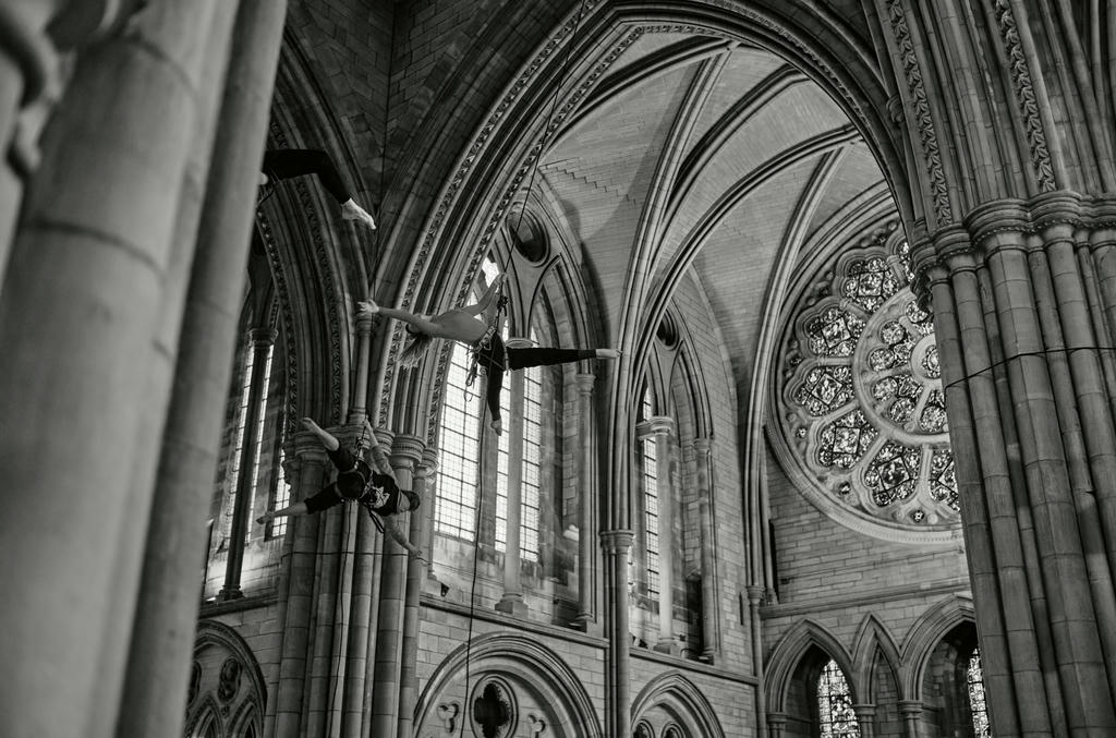 Yskynna Vertical Dance Company rehearsing inside Truro Cathedral