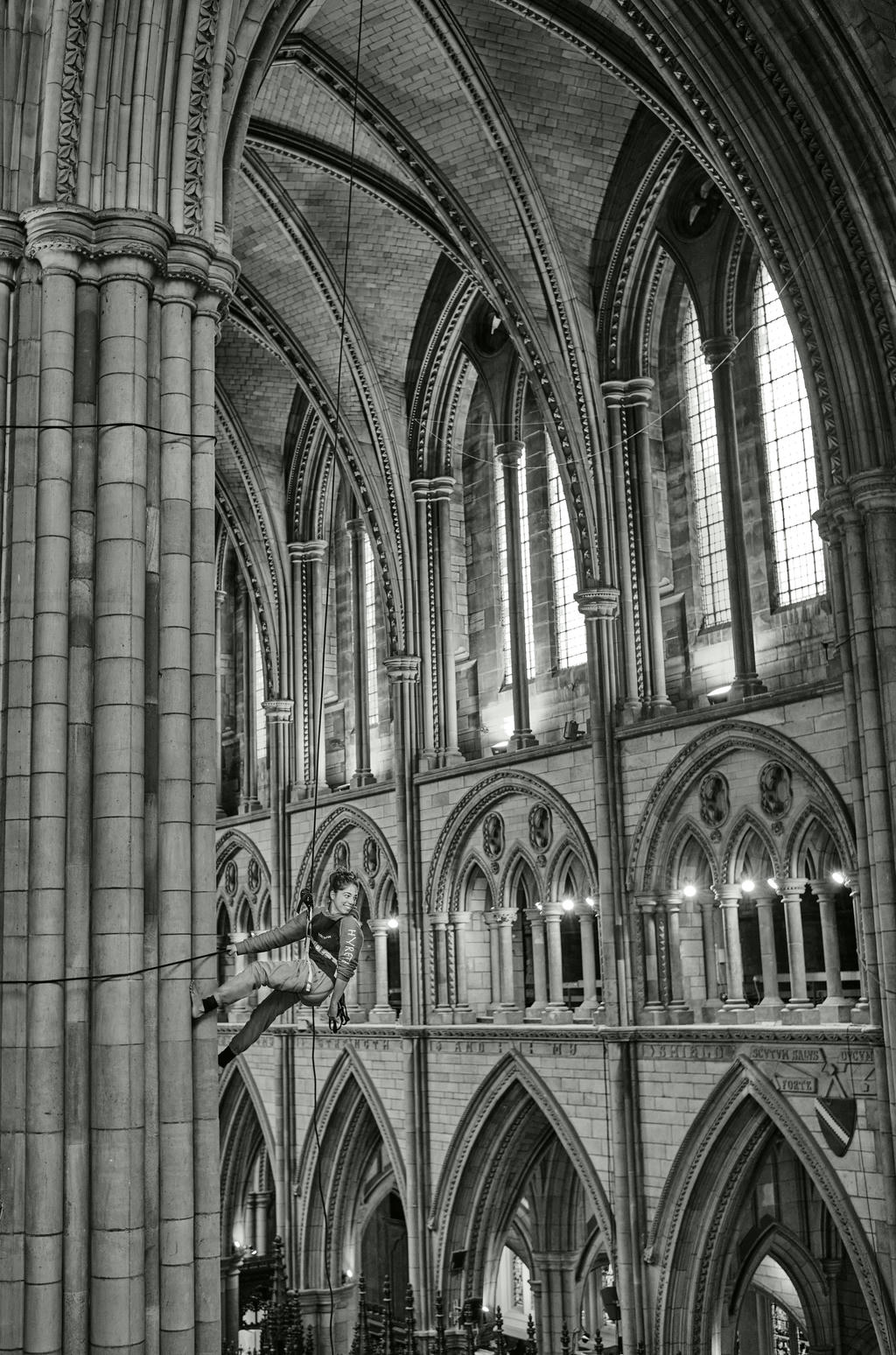 Ishita Raina from Yskynna Vertical Dance Company during a break in rehearsals in Truro Cathedral