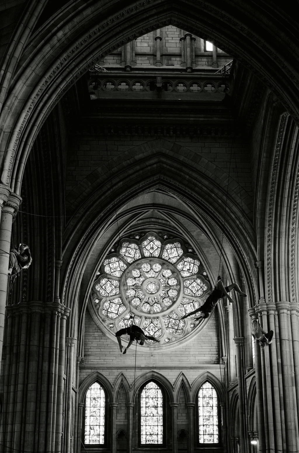 Yskynna Vertical Dance Company rehearsing inside Truro Cathedral