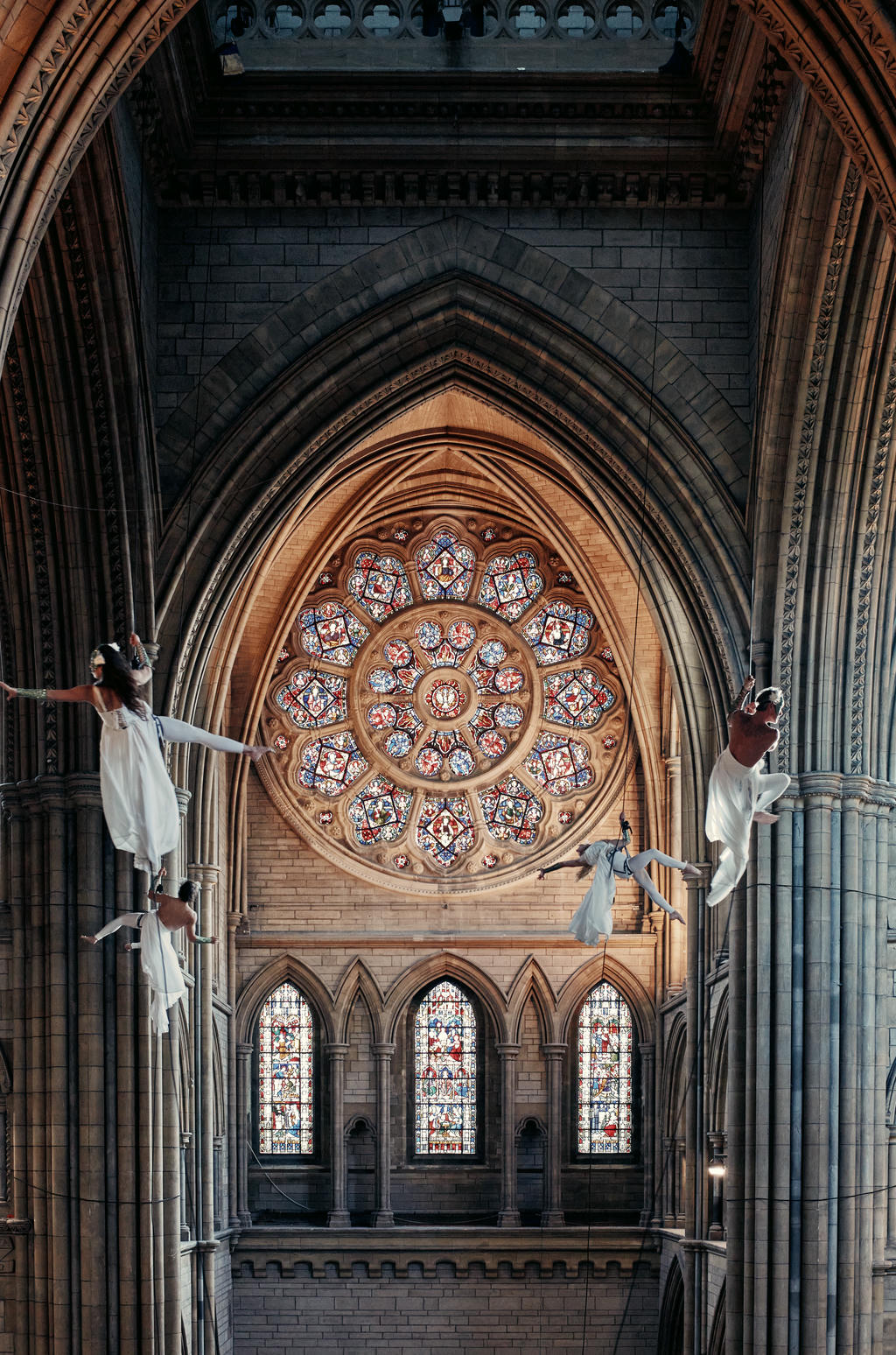 Yskynna Vertical Dance Company rehearsing inside Truro Cathedral