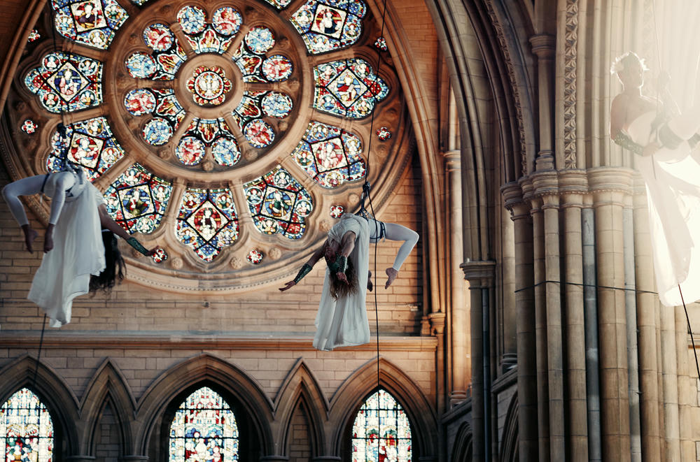 Yskynna Vertical Dance Company rehearsing inside Truro Cathedral