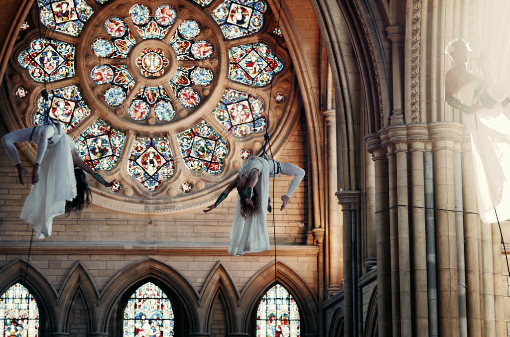 Yskynna Vertical Dance Company rehearsing inside Truro Cathedral