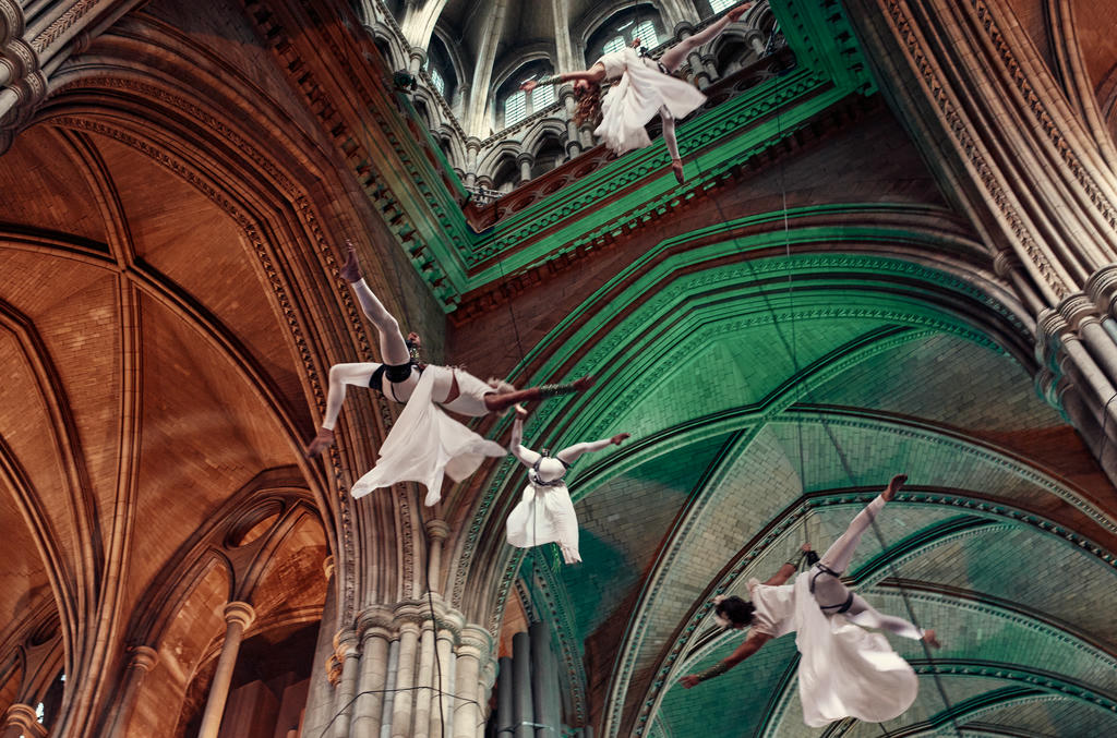 Yskynna Vertical Dance Company rehearsing inside Truro Cathedral