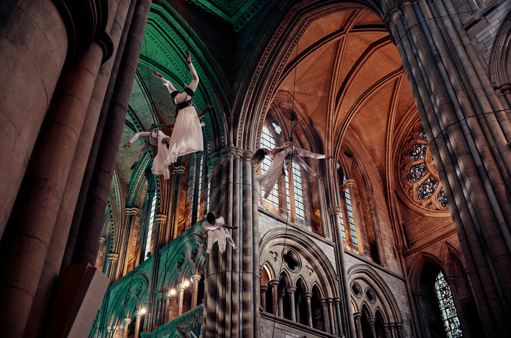 Yskynna Vertical Dance Company rehearsing inside Truro Cathedral