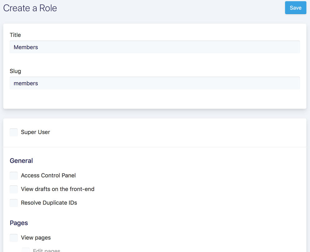 Creating a role in Statamic's control panel